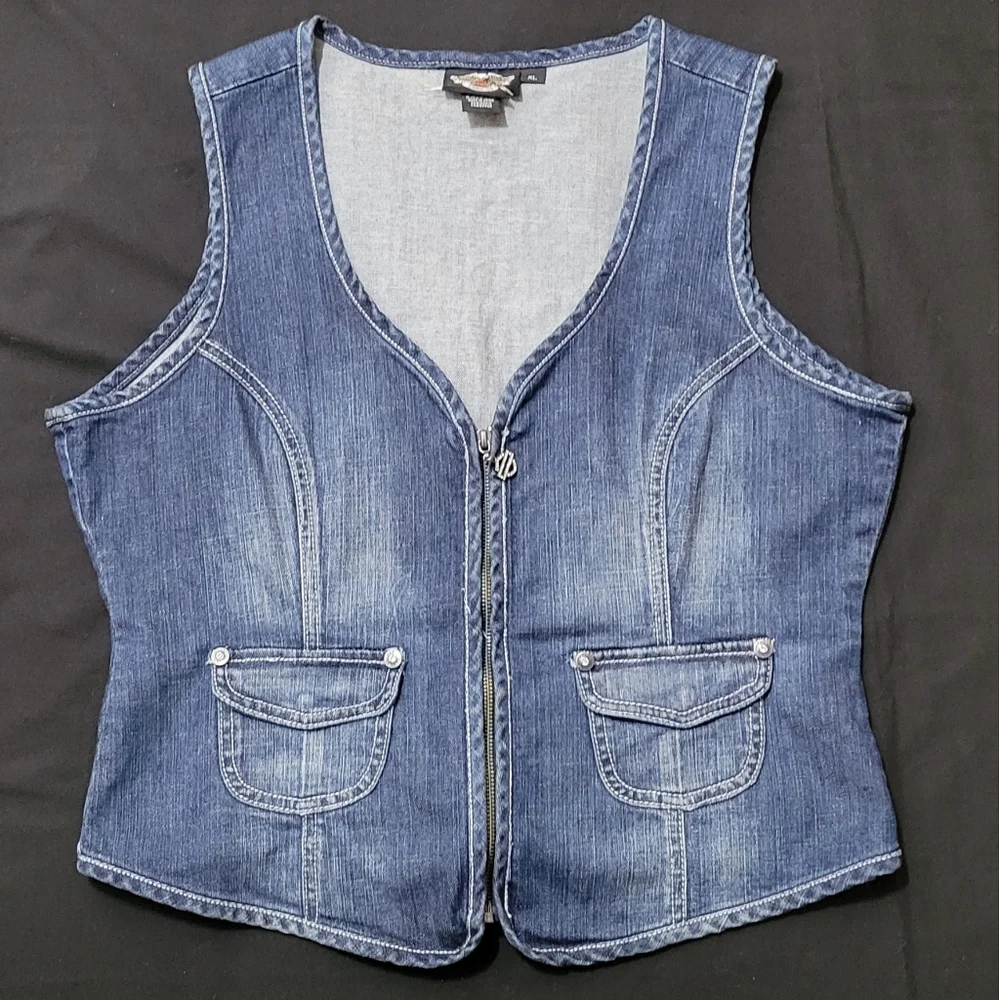 Harley-Davidson Denim Blue Lace-Up Vest - Picture 2 of 9